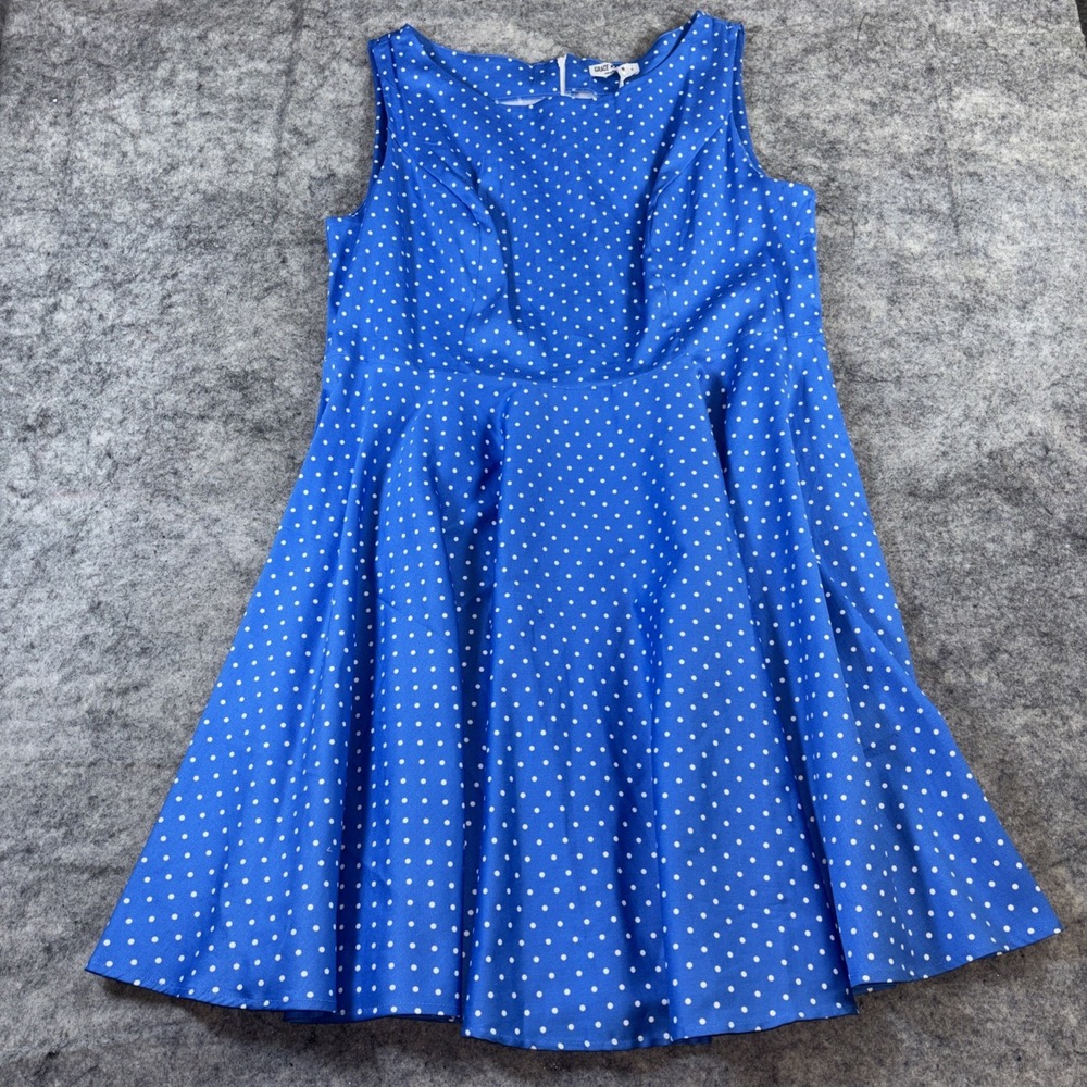 Grace Karin Fit & Flare Dress Women's 2X Blue Polka Dot Sleeveless Minimalist